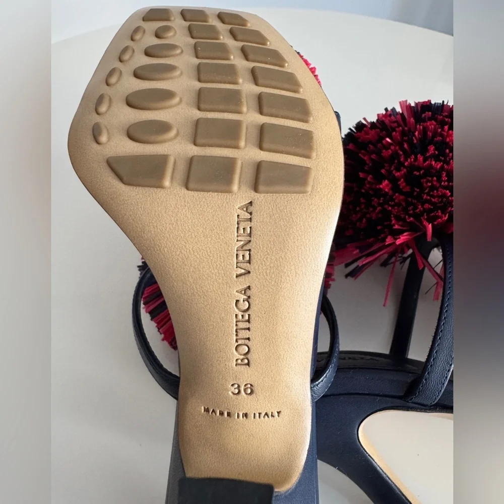 Bottega Veneta *NEW* Leather Navy Blue & Red Pom Pom Shoes- Size 6 - Picture 9 of 12